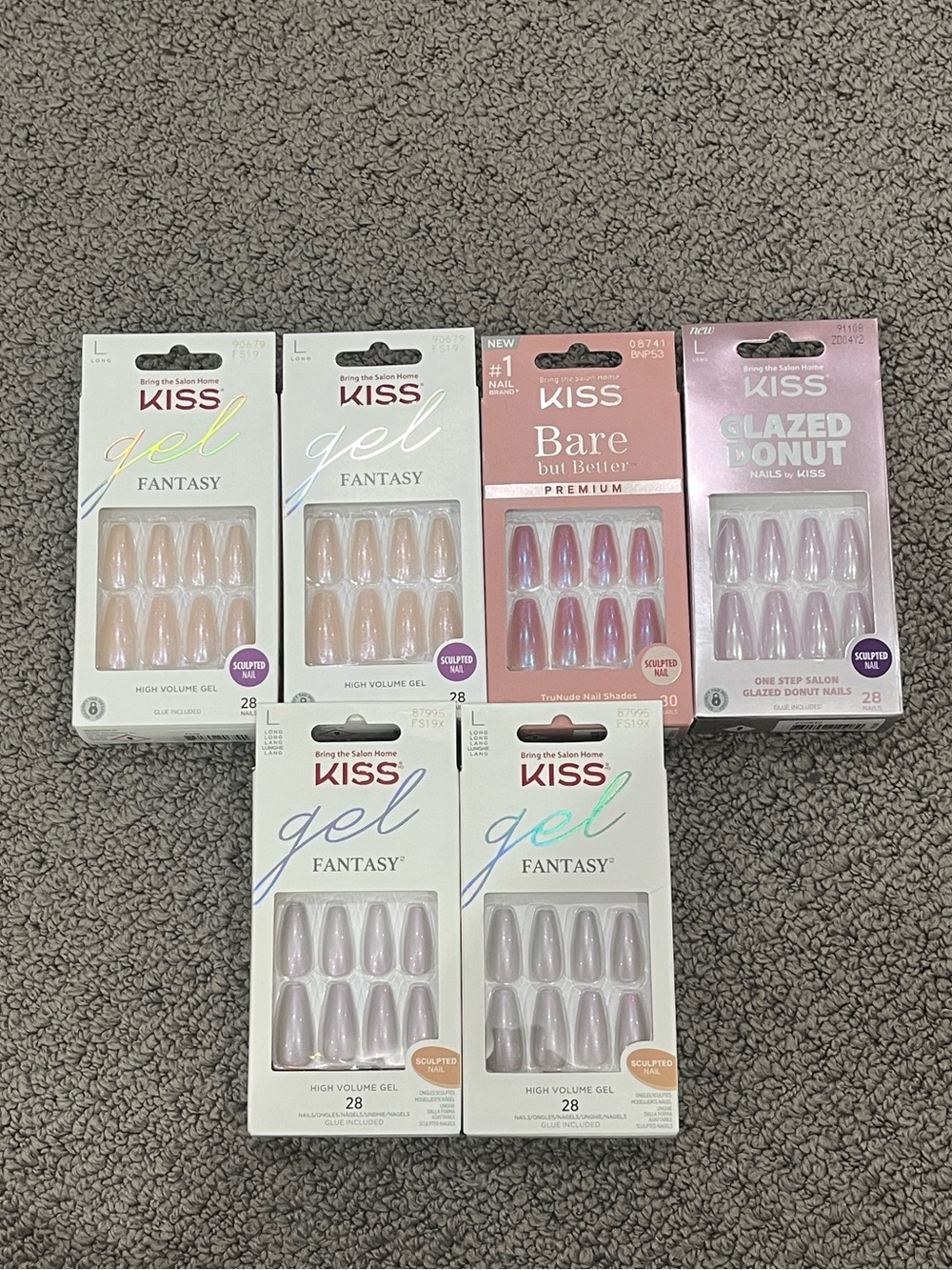 Kiss Gel Fantasy Sculpted LONG Press-On Nails Variety Lot 6 piece New in box